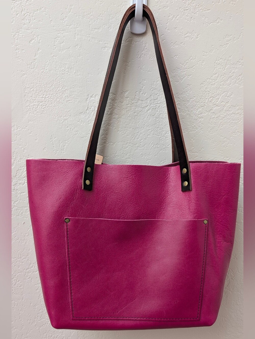 Hibiscus Large Classic Tote With Dark Brown Handles, EUC